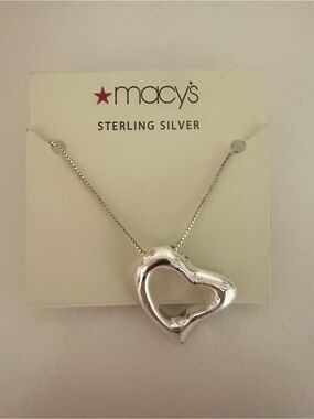 Macy's Sterling Silver Open Heart Pendant Necklace NWT